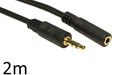 3.5mm (M) Stereo Plug to 3.5mm (F) Stereo Socket 2m Black OEM Cable